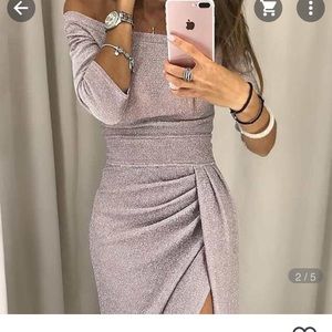 Shiny ruched lavender dress